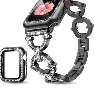 Watch Strap for apple size 40mm Black and Silver Rhinestone Watch Band